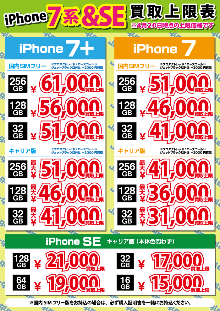 iPhone5s/iPhone5c/iPhone5/iPhone4s価格表