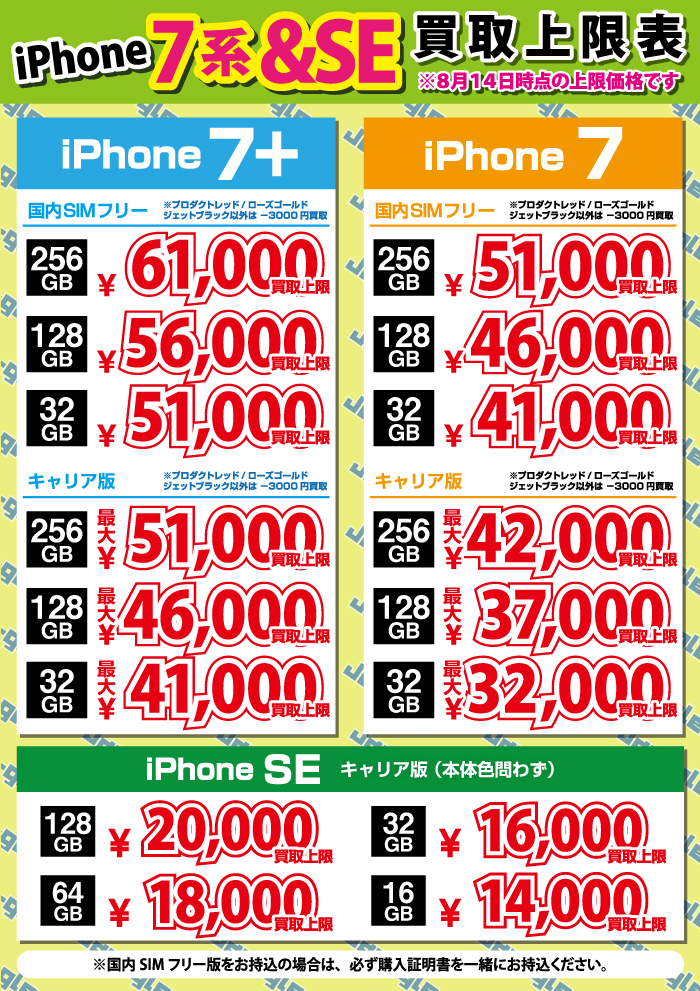iPhone5s/iPhone5c/iPhone5/iPhone4s価格表